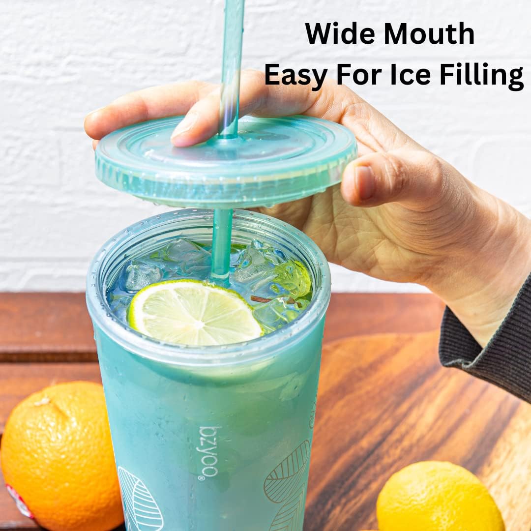 bzyoo SIP 24oz (710ml) Double Wall Plastic Tumbler with Lid and Straw Cold Drink Travel Mug Reusable Ice Coffee Tea Cup Perfect for Office Poolside Parties Gifts Color: Pearl Green