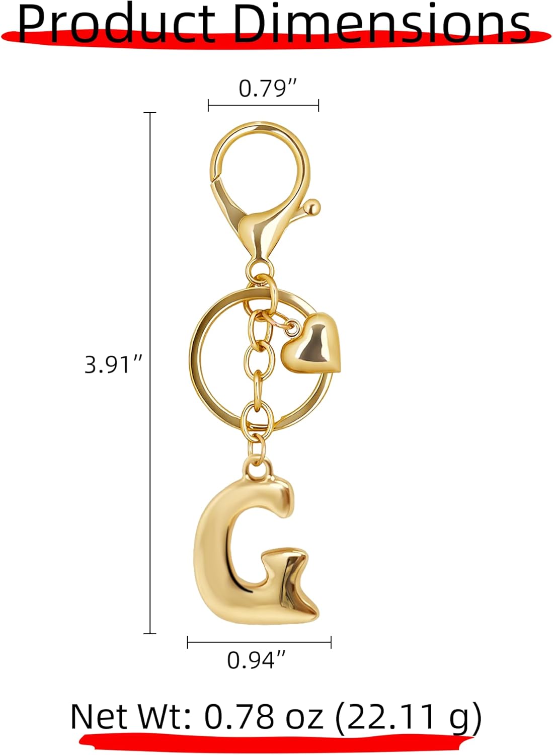 Gold Bubble Heart Initial Bag Charms for Handbags – Cute Initial Letter Keychain for Women, Purse Charms, Gold Gift
