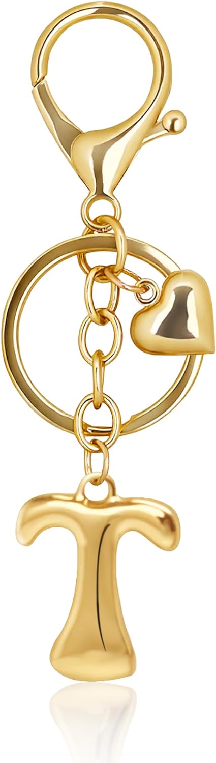 Gold Bubble Heart Initial Bag Charms for Handbags – Cute Initial Letter Keychain for Women, Purse Charms, Gold Gift
