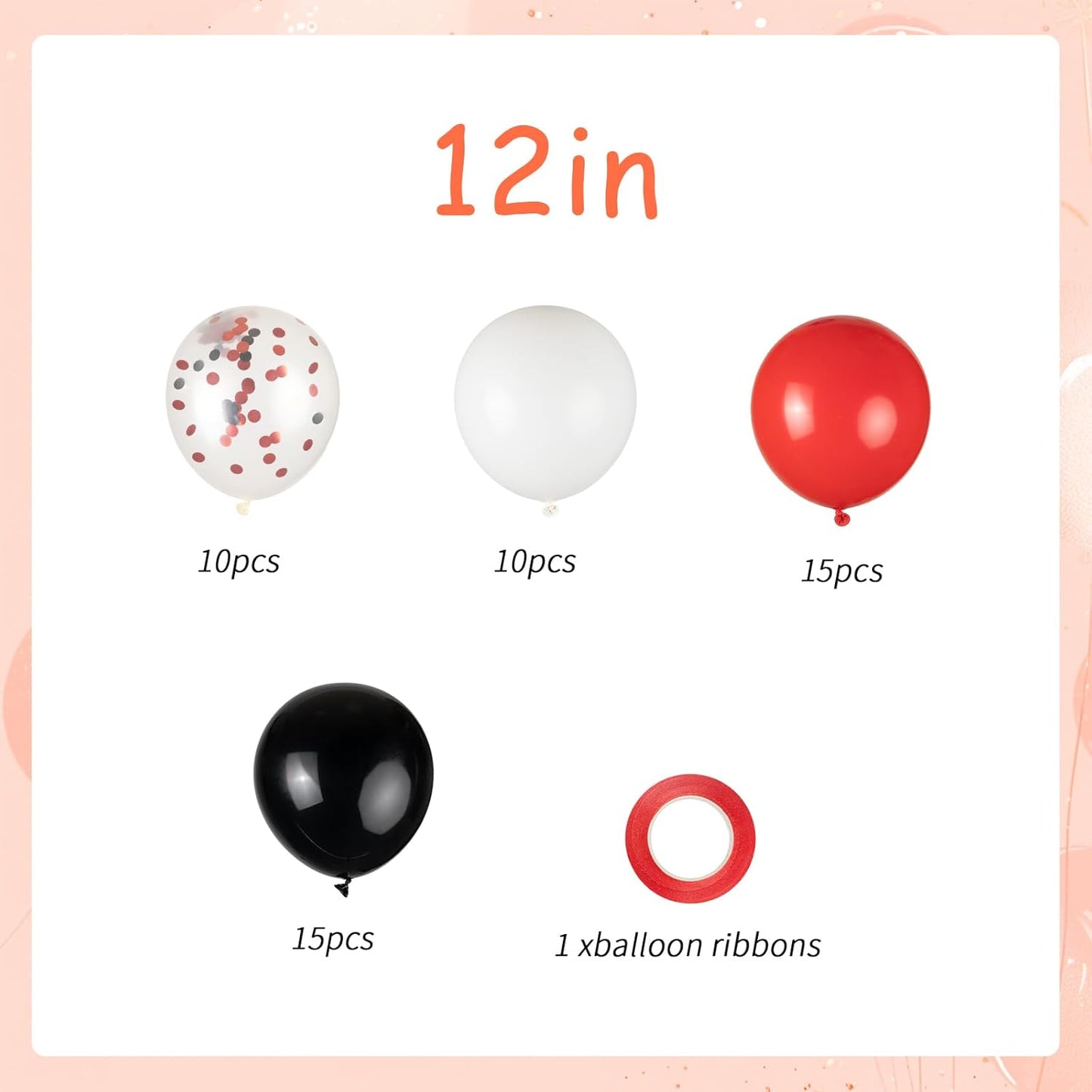 50pcs Red and Black Balloons, 12inch Red and White With Confetti Balloons for Class of 2025 Graduation, Birthday Decorations, Baby Shower, Casino, Race Car Party Supplies