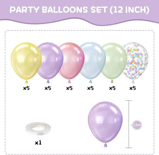 Pastel Pearl Balloons, 12 Inch Light Blue Purple Green Pink Yellow Latex Party Balloon for Birthday Graduation Anniversary Baby Shower Wedding Decorations