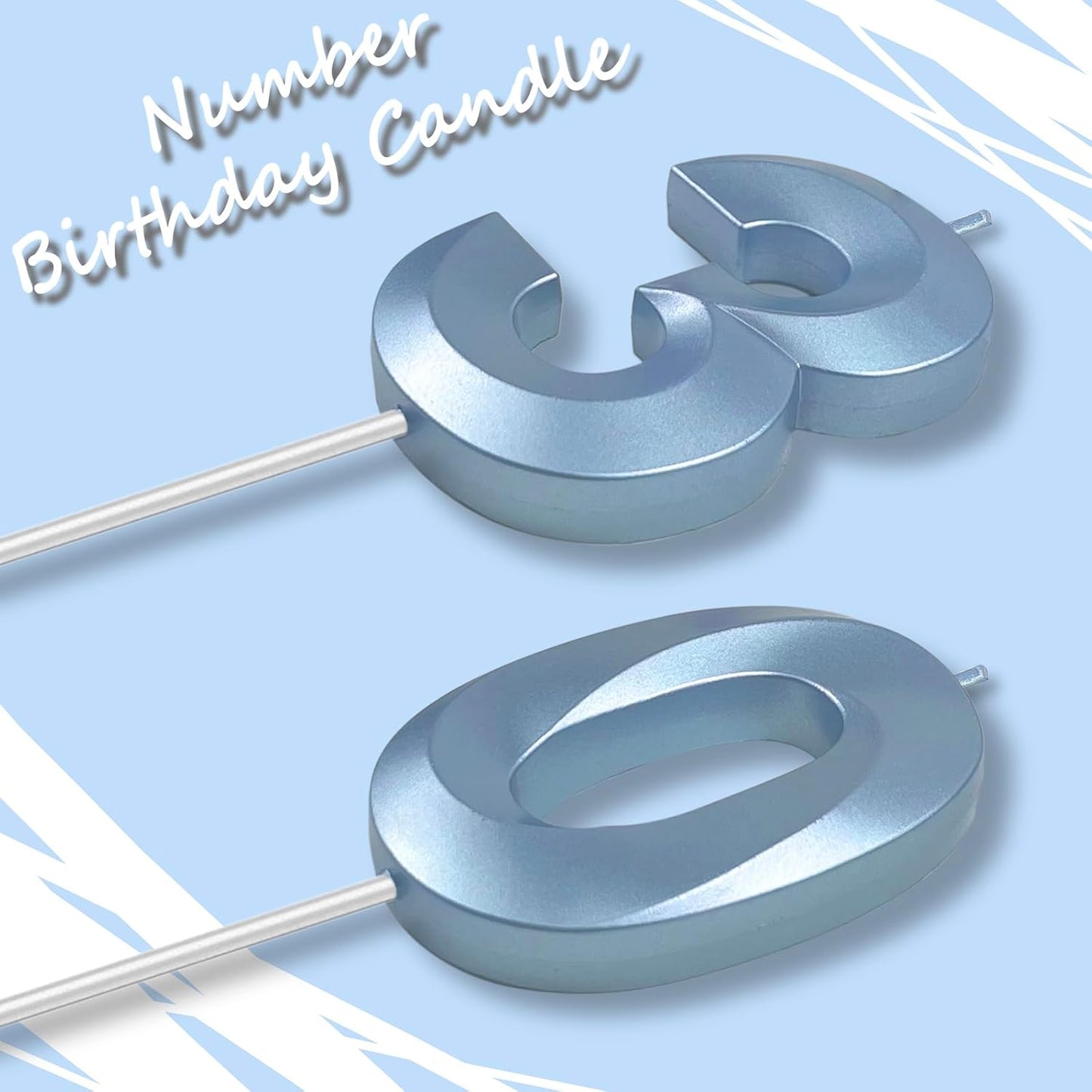 Blue Number 30 Candles, 3D Diamond 2.76 Inch Cake Topper Birthday Candles for Wedding Anniversary Cake Decorations, Happy Birthday Party Decorations