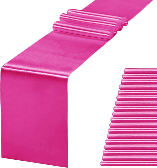 20 Pack Satin Table Runner 12 X 108 Inch Silk Table Runner for Party,Wedding, Birthday, Banquets,Decoration(Fuchsia)