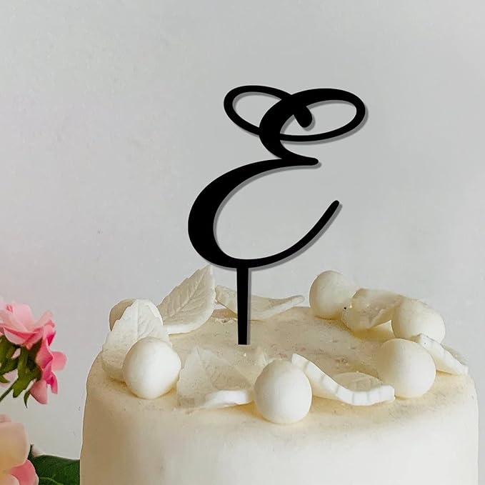 Custom Birthday Cake Toppers Monogram Last Name E Cake Toppers Boho Initial Black Acrylic Happy Birthday Cake Toppers Bride And Groom Anniversary Wedding Bride Shower Decor Cake Supplies