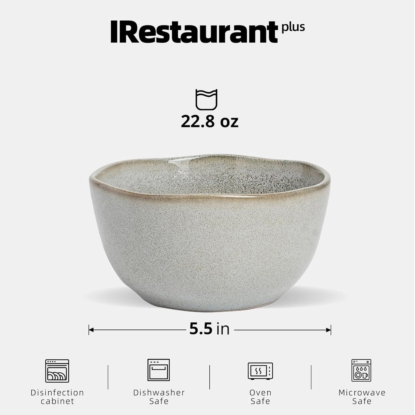 Organic Shape Restaurant Soup Bowl 5.5", Commerical Grade Catering Stoneware Soup bowl in Ir-regular Organic Shape, Chip & Scratch Resistant, Glossy Reactive Glaze Grey, Case of 24