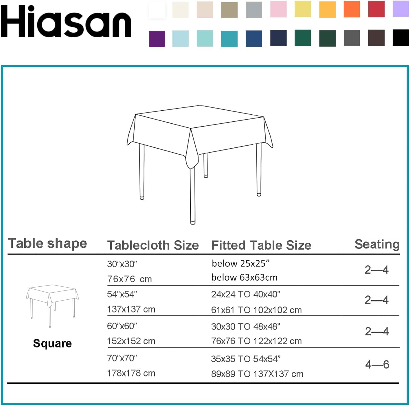 Hiasan Square Tablecloth - Spillproof and Waterproof Washable Table Cloth for Dining Room Kitchen Birthday Party, 30 x 30 Inch, Sky Blue