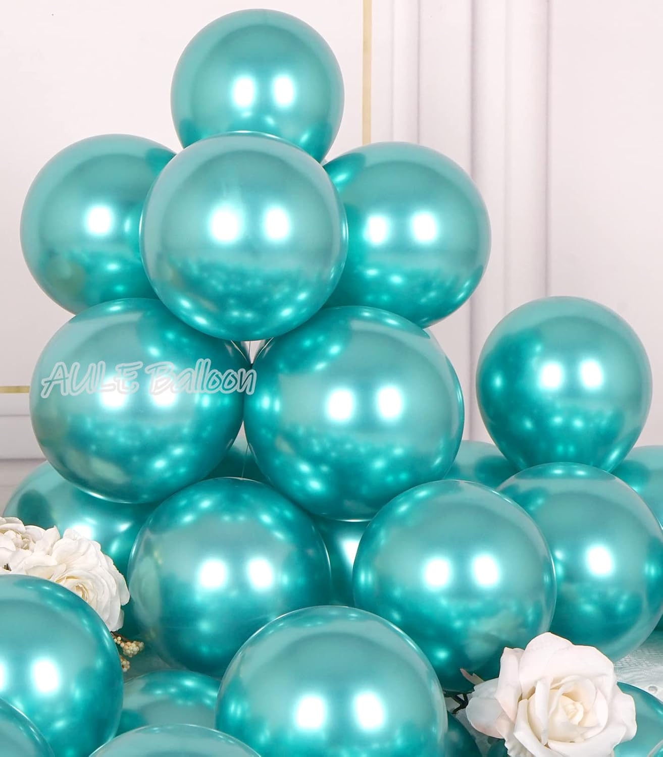 AULE Metallic Green Balloons 5 inch 50 Pcs Teal Green Latex Balloons Chrome Helium Shiny Thicken Balloon Perfect Party Decoration for Wedding Birthday Baby Shower Graduation Christmas Carnival