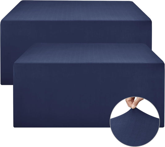 Nasitos Fitted Table Covers Stretch Spandex - 96 x 30 Inch - 2 Pack Navy Rectangle Table Clothes for 8 Foot Folding Tables, Fabric Tablecloths for Parties, Trade Show, Craft Show, Birthday