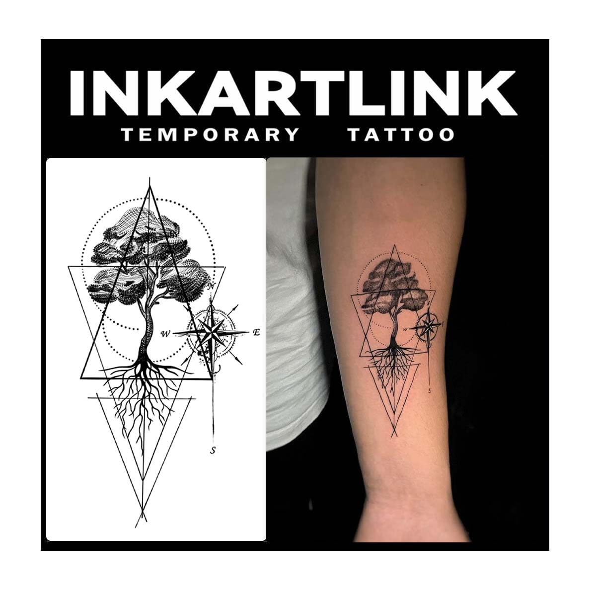 INKARTLINK 2 Sheets large Semi Permanent Tattoos,Temporary Tattoos, Adult Art Designs, Party Favors, Waterproof, Realistic, No Adhesive, No Reflective, Lasts 1-2 Weeks,Large (Tree of Life)