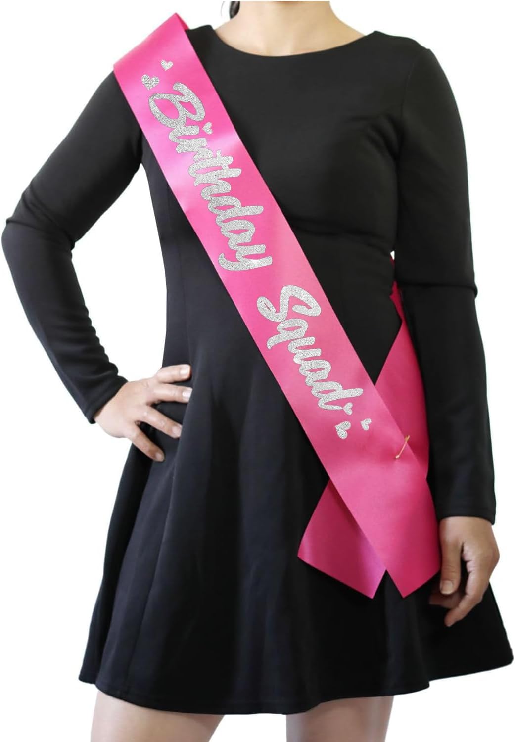 6 Pieces Birthday Squad Sash Set Hot Pink with Silver Glitter Lettering Birthday Sash for Women Funny Party Favors Decorations for Sweet 16 18th 21st 25th 30th 40th 50th or Other Bday