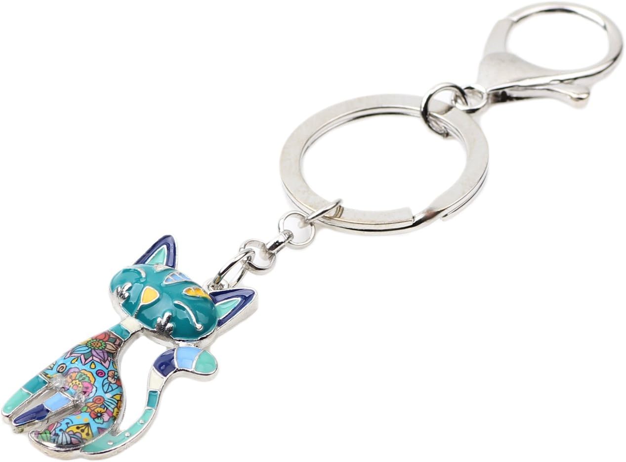 BONSNY Enamel Alloy Chain Cat Key Chains For Women Car Purse Handbag Charms keychains Gifts
