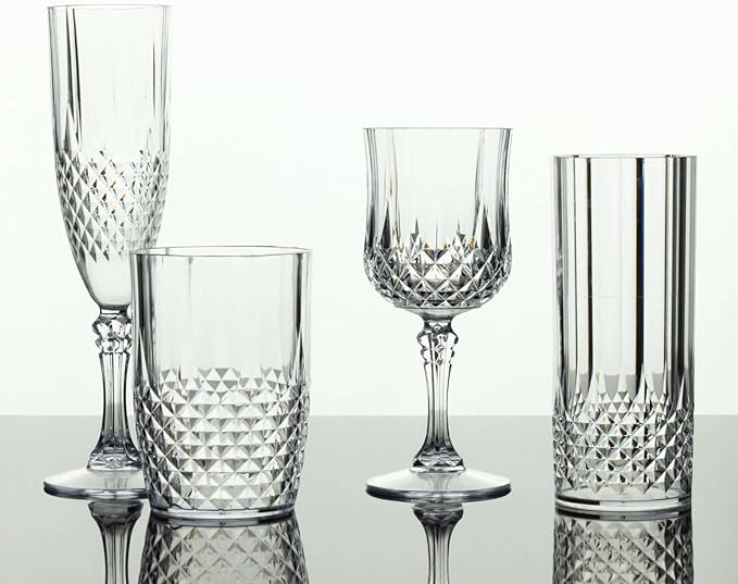 Efavormart 6-Pack Plastic Tumblers, 16oz Unbreakable Drinking Glasses Crystal Cut Style Clear - Shatterproof Short Cups