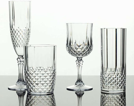 Efavormart 6-Pack Plastic Tumblers, 16oz Unbreakable Drinking Glasses Crystal Cut Style Clear - Shatterproof Short Cups