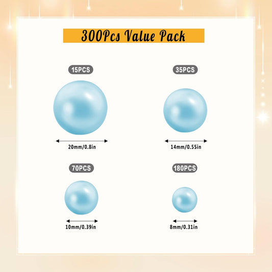 300Pcs Pearl Vase Filler, Lightblue No Hole Faux Pearl Beads for Centerpieces Vases, Candle Centerpieces, Wedding Birthday Party Home Decor 8/10/14/20mm