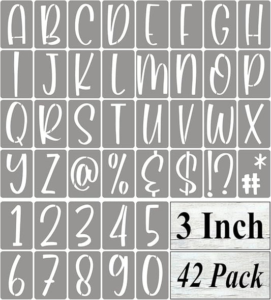 3 Inch Alphabet Letter Stencils for Painting - 42 Pack Letter and Number Stencil Templates with Signs for Painting on Wood, Reusable Letters and Numbers Stencils for Chalkboard Wood Signs & Wall Art