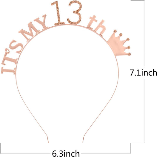 13th Birthday Headpiece Girl Tiara Headband Birthday Satin Sash 13th Birthday Decorations for Girls
