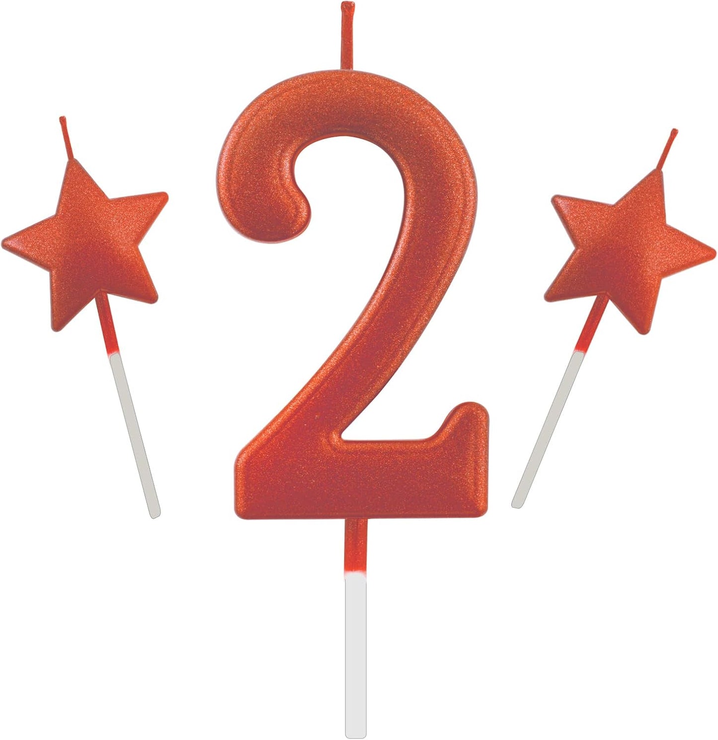 2.75in Number 2 Birthday Candles - Glitter Red Happy Birthday Cake Cupcake Toppers for Adults/Kids Party Celebration