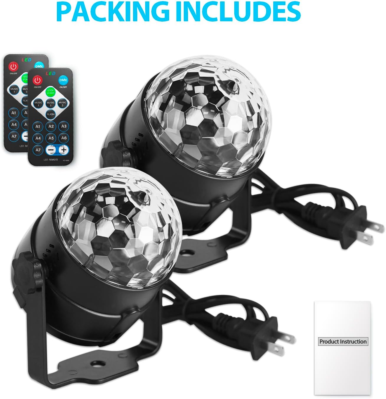 [2-Pack] Disco Ball DJ Party Lights Sound Activated with Remote Control Strobe Lamp 7 Modes Stage Light for Home Room Dance Parties Karaoke Halloween Christmas Birthday Decorations