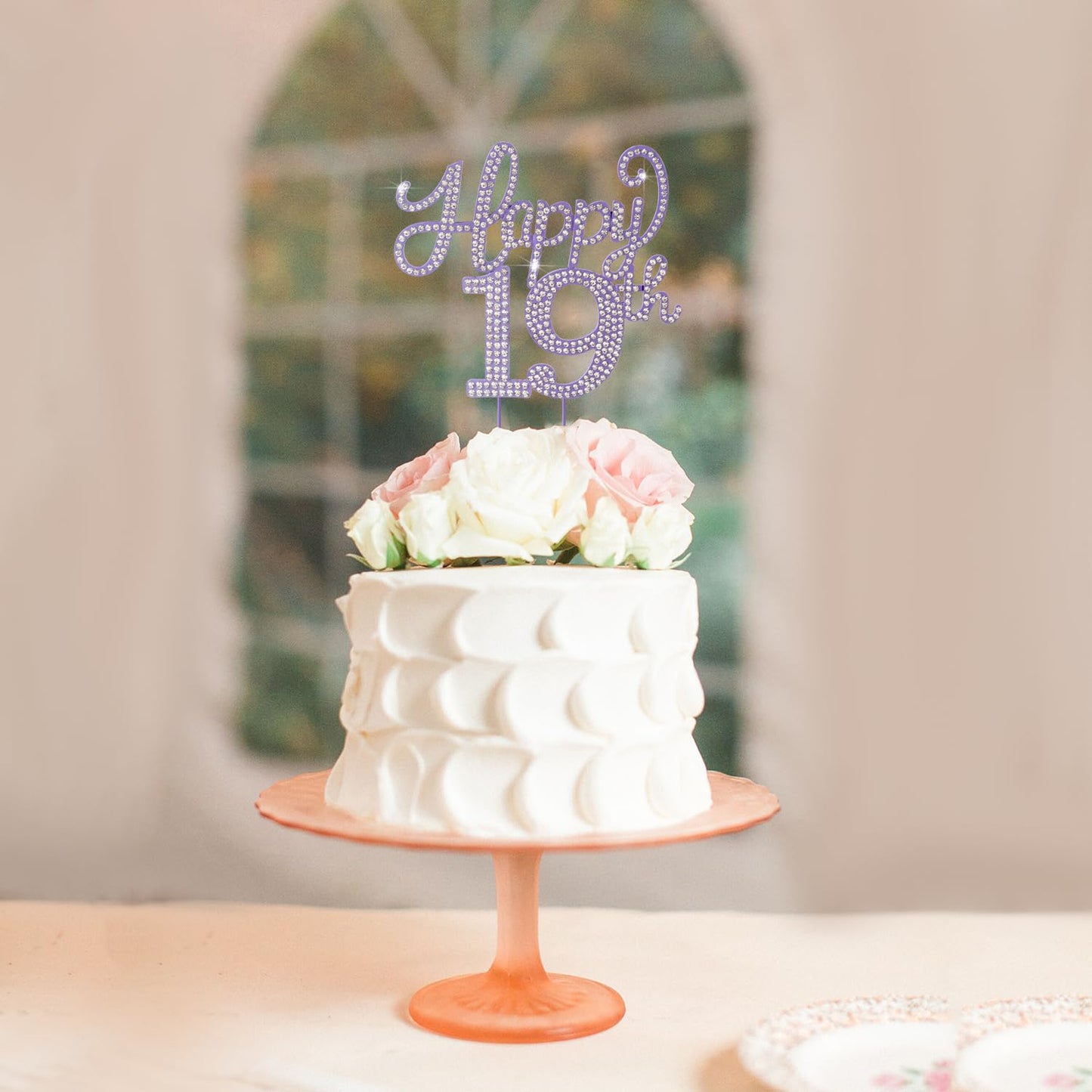 LASKYER Happy 19th Birthday Decorations,19th Birthday Purple Rhinestone Cake Topper - Cheers to Nineteen Years Old Bday Party Metal Sparkly Cake Centerpieces Sign.