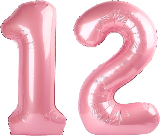 12 Balloon Numbers 40 Inch, Pastel Pink Large Number Balloons Birthday Gift for 12 21 Years Old, Maylar Balloon Decorations for Wedding Engagement Graduations Memorial Day's