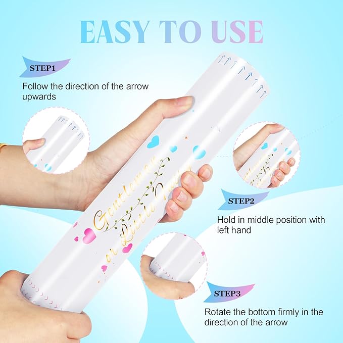Gender Reveal Confetti Cannon,4 Blue Paper Connon Safty Party Poppers Shoots 20-25ft,12 inch Upgrade Firmware Maternity Shoots Baby Shower Gender Reveal Party Supplies Maternity Shoots