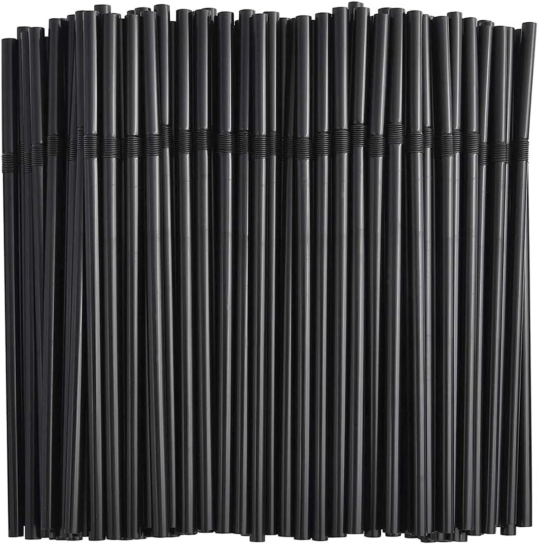 200-500PCS flexible plastic straws, black disposable curved party straws 8.26 inches long straw party decoration (500, black)