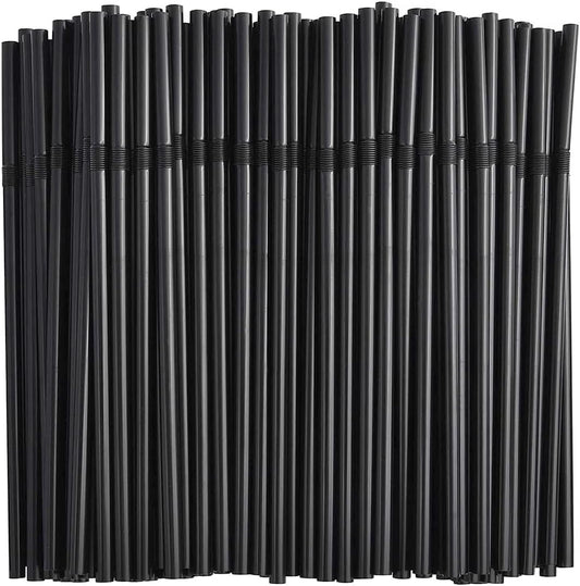 200-500PCS flexible plastic straws, black disposable curved party straws 8.26 inches long straw party decoration (500, black)