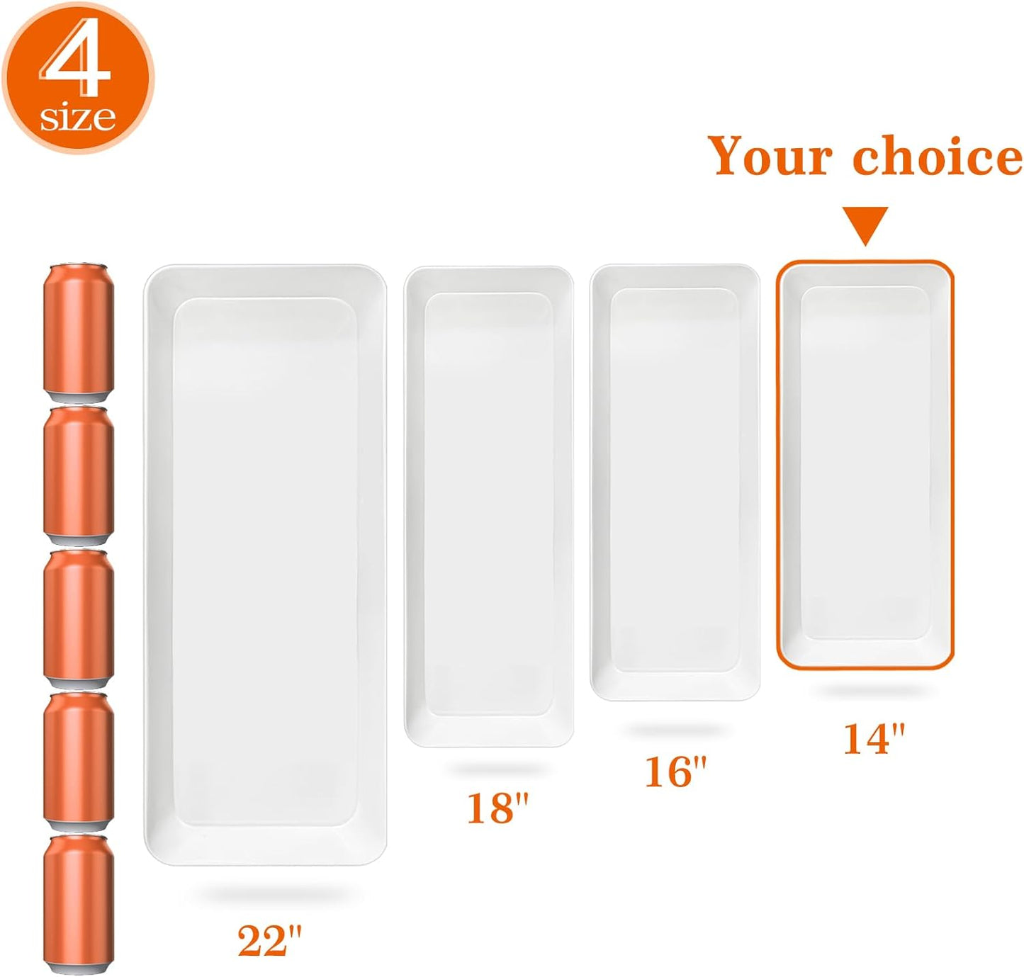 Serving Tray Platter Rectangle, 6 Pcs Long Narrow Food Tray for Veggie Fruit Snack Dessert, Plastic White Food Trays for Party Supplies Display, Rectangular Platters for Serving Food, BPA Free