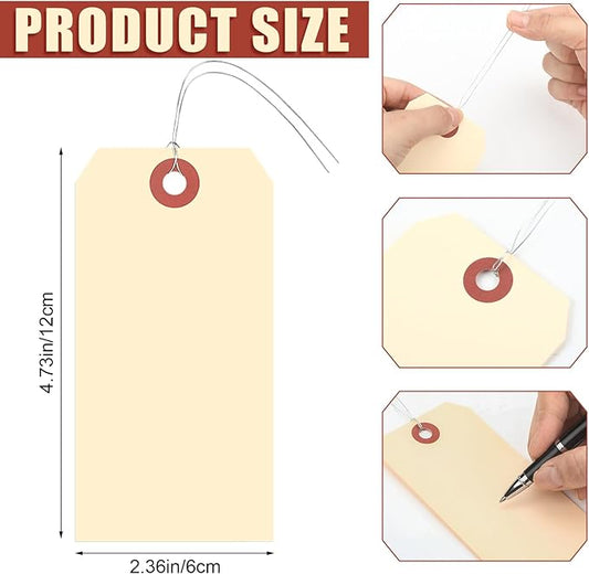 Sayglossy 1000 Pcs Blank Manila Shipping Tags with Wire 4 3/4" x 2 3/8" Paper Hang Luggage Price Asset Gift Label Tags (Yellow)