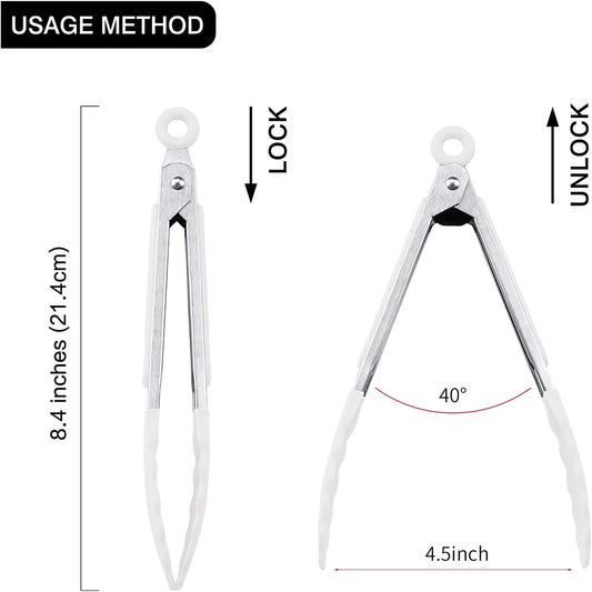 MSY BIGSUNNY Kitchen Food Tongs - 7" Mini Silicone Serving Tongs for Appetizers - Set of 3 (Black White Gray)