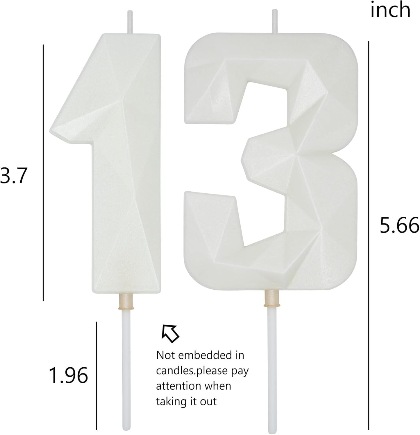 DERVENTA Large Birthday Candle Number 3D White 3.7 inch Party Celebration Anniversary Decoration Cake Topper 1 Piece (Number 13 White)