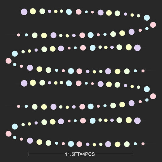 Pastel Party Decorations Blue Purple Pink Yellow Green Circle Dots Garland Hanging Paper Polka Dot Streamer for Birthday Baby Shower Wedding Bridal Shower Macaron Spring Easter Party Supplies