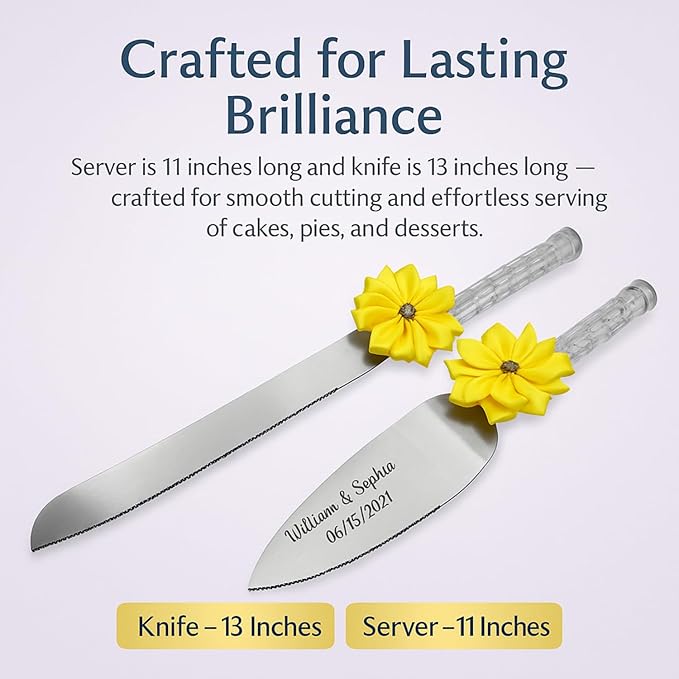 GIFTS INFINITY Personalized Wedding Cake Knife and Server Set with Engraving – Cake Cutting Utensil Set, Keepsake Gift for Wedding, Anniversary, Reception, Birthday & Other Occasions (Lime Yellow)