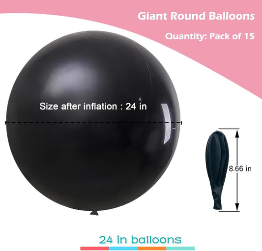 IN-JOOYAA 15Pcs 24 Inch Balloons Black Giant Round Balloons Large Balloon For Wedding Baby Shower Birthday Party Decorations