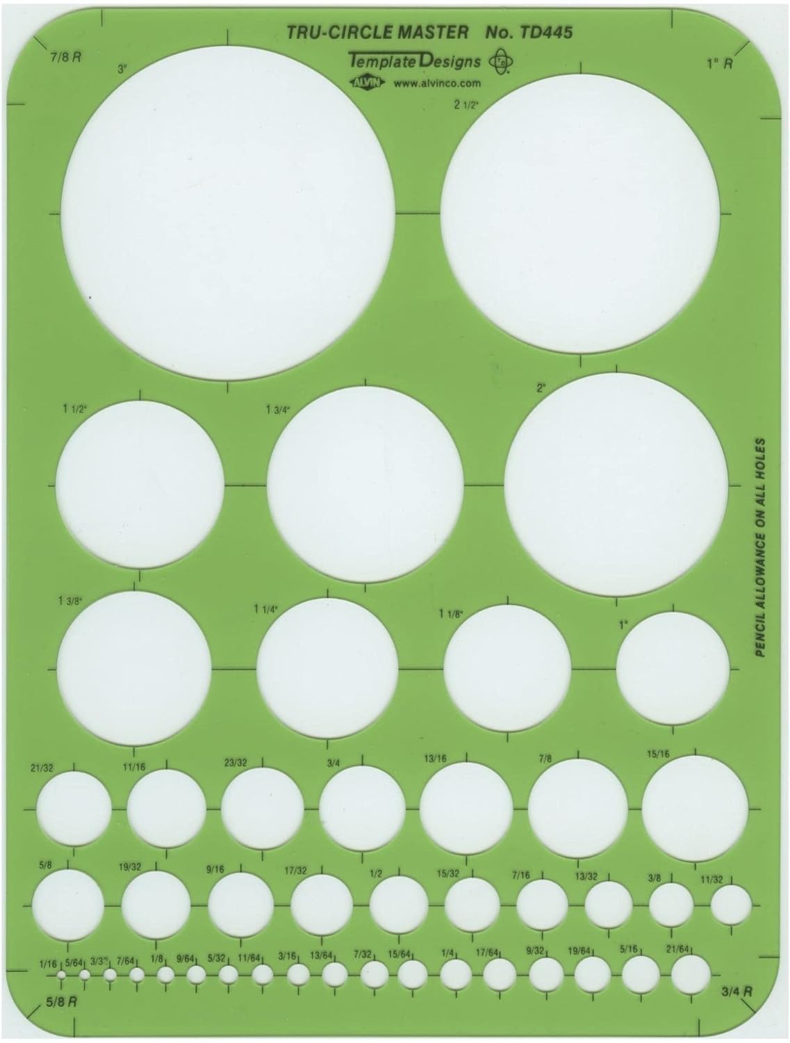 ALVIN, TD445, Circle Guide Template, Drawing and Drafting Tool for Artists, Architects, Design and Drafting 44 Circles, 7 inches x 9.25 inches x .030 inches