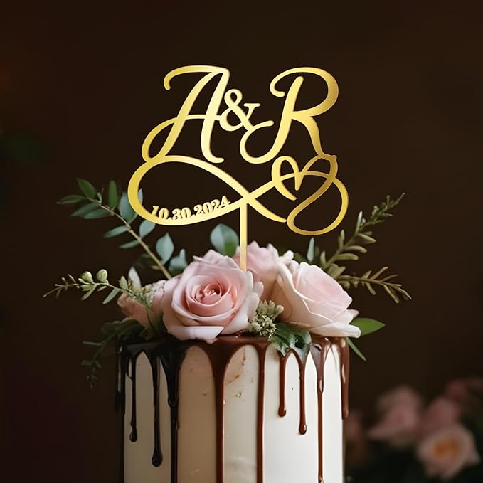 Custom Initials and Date Wedding Cake Topper Personalized Wedding Cake Decoration Heart Infinity in Acrylic
