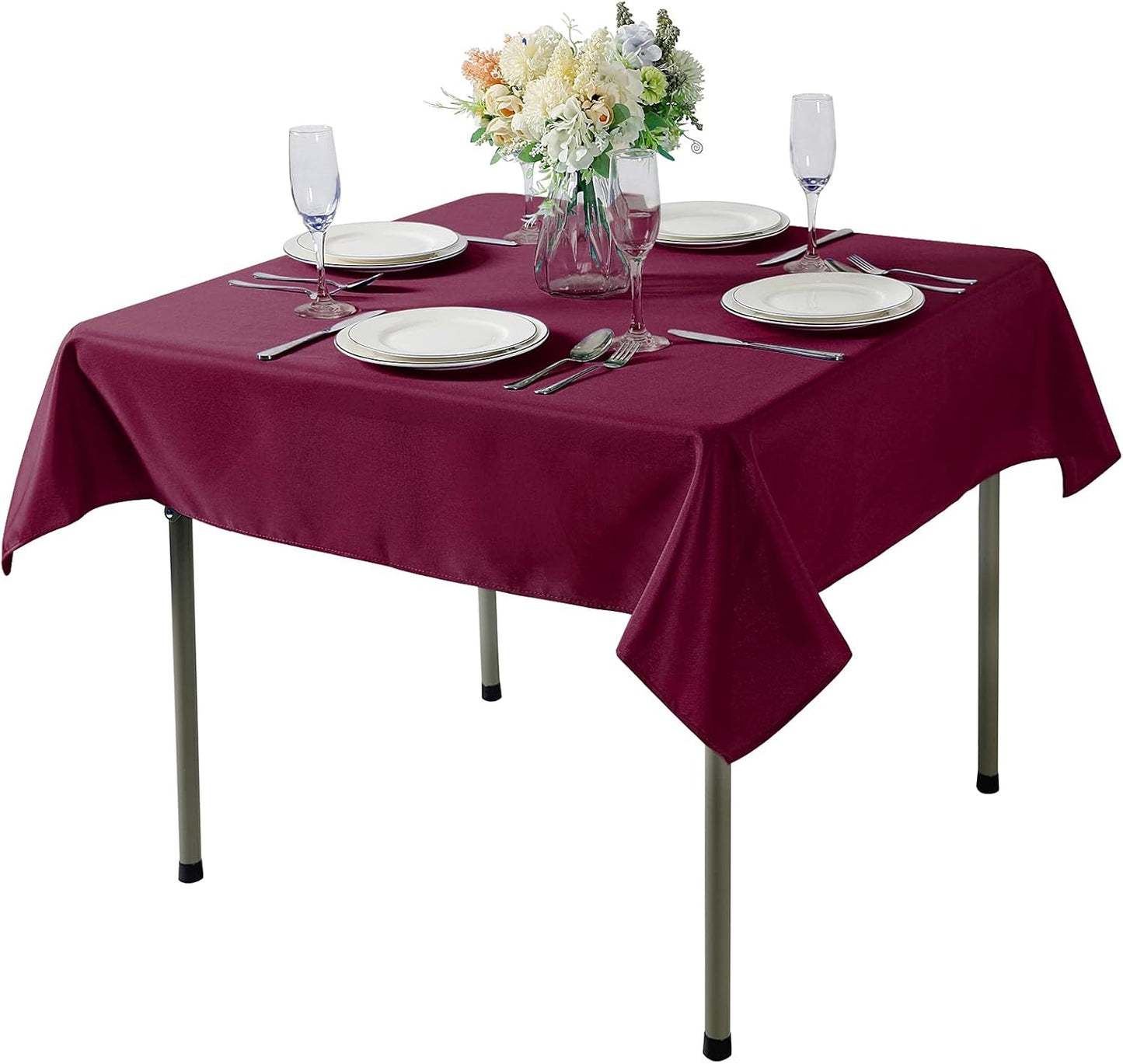 Cupuamon Square Tablecloth 52x52 inch Washable Polyester Fabric Table Cloth for Wedding Party Dining Banquet Decoration（52x52,Burgundy）