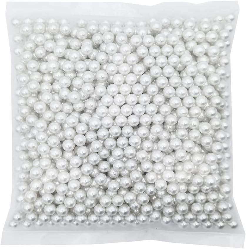 INSPIRELLE 1100pcs White Undrilled ABS Art Faux Pearls for Vase Fillers, 8mm No Hole Makeup Beads to Hold Brush Eyeliner, Imitation Round Pearl Beads for Table Scatter Home Wedding Decoration