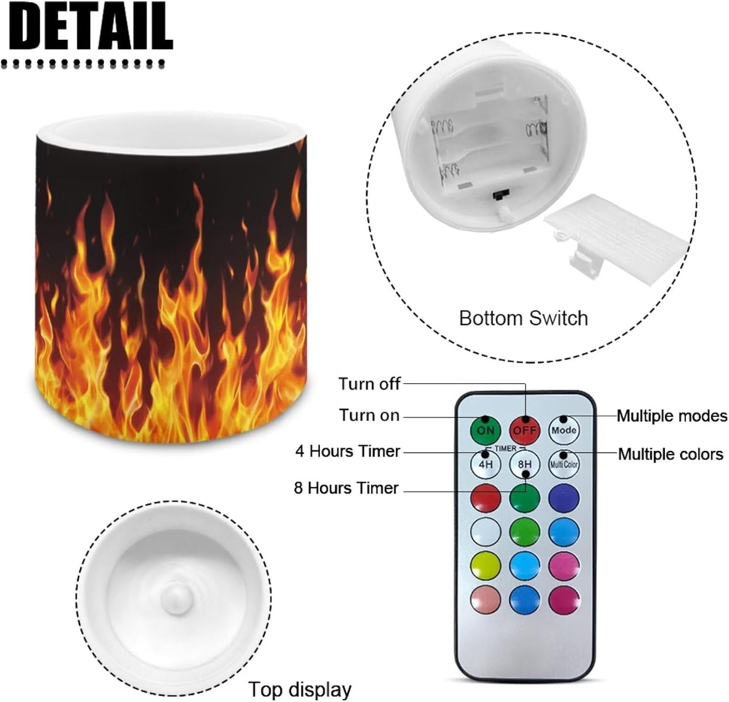 Poceacles Flameless LED Candles Set of 4 Battery Operated Candles with Remote and Timer, 12 Colors Changing, Realistic Flickering Tealights for Indoor Outdoor Decor, Flame Pattern