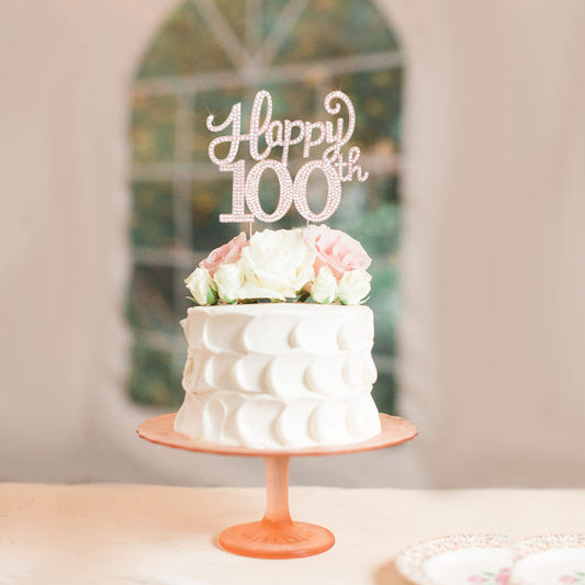 LASKYER Happy 100th Birthday Rose Gold Rhinestone Cake Topper - 100th Birthday/Anniversary,Cheers to 100 Years Old Bday Party Metal Sparkly Centerpieces Decorations.