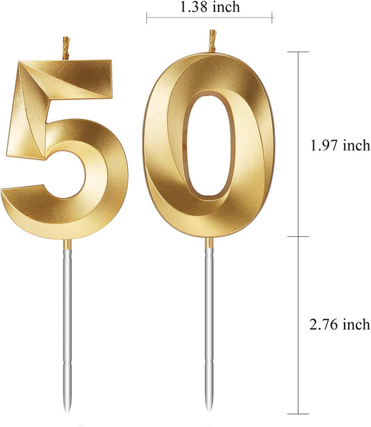 50th Birthday Candles for Cakes Numbers Candle Happy 50 Birthday 3D Designed Wedding Anniversary Party Cake Topper Decorations (50, Gold)