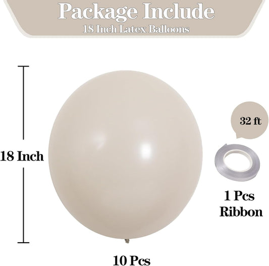 KALOR 18 inch White Sand Balloons, 10pcs Thick Latex Round Helium Balloons for Birthday Family Party Wedding Party Baby Shower Decoration Supplies