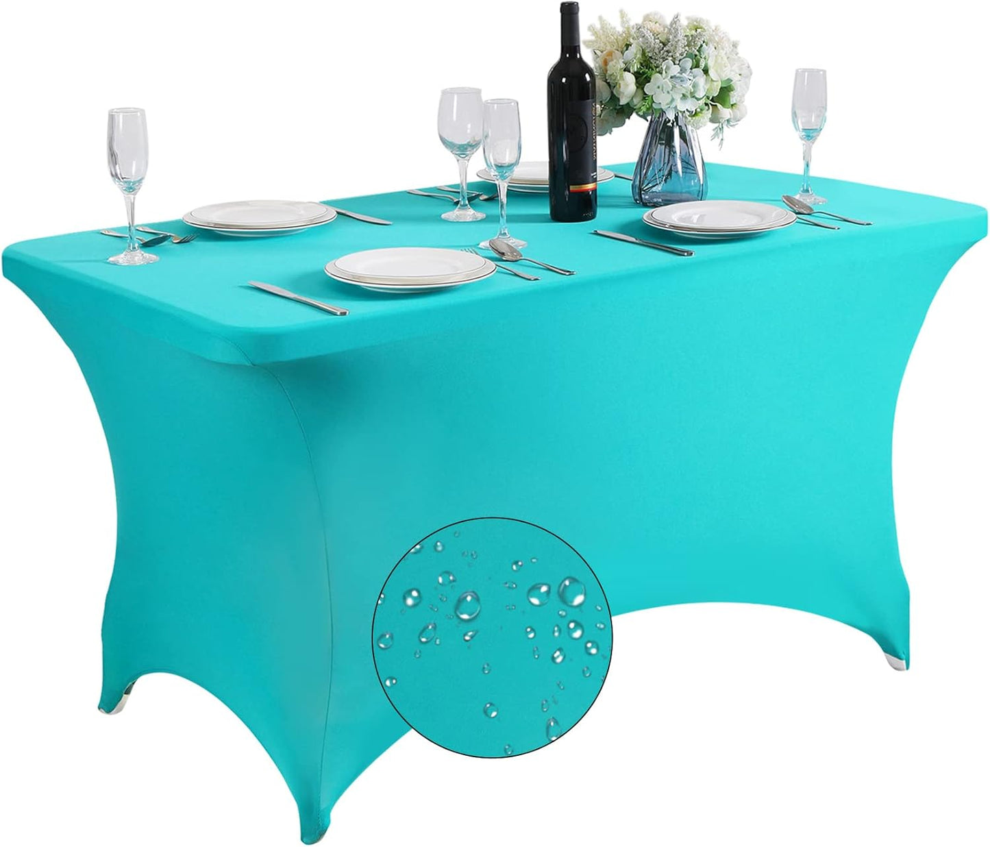 SuperO Waterproof Spandex Table Cover for 4FT Table Universal Fitted Stretch Tablecloth for Party, Banquet, Wedding and Events-Turquoise