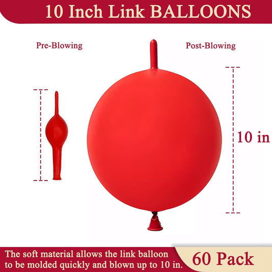 60 Pcs Link Balloons 10 Inch Quick Link Balloons for Birthday Wedding Party Festival Decorations (Red)