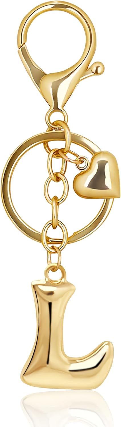 Gold Bubble Heart Initial Bag Charms for Handbags – Cute Initial Letter Keychain for Women, Purse Charms, Gold Gift