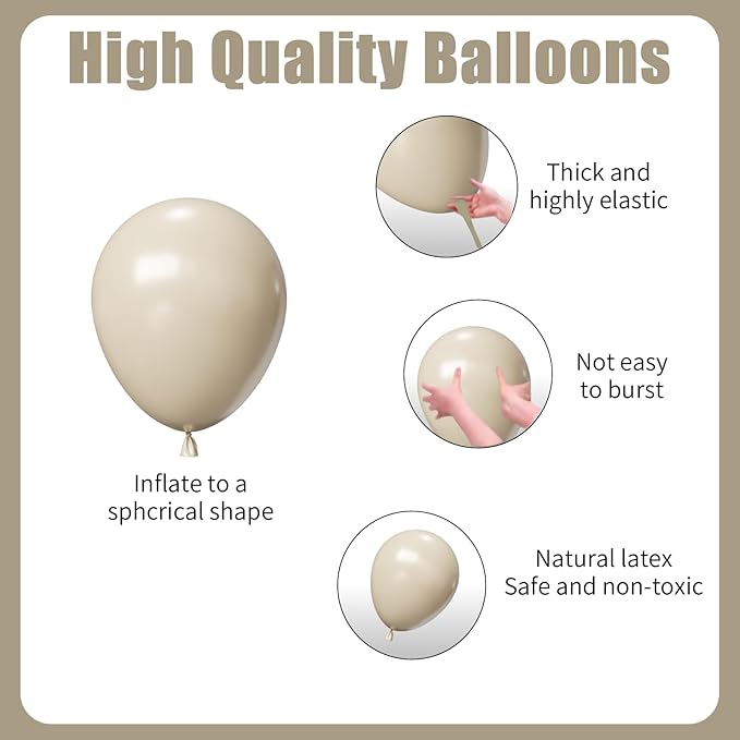 White Sand Balloons Arch Kit,130pcs Cream Balloons Balloon Garland,Different Sizes Beige Latex Balloons for Wedding Baby Shower Birthday Bridal Shower Graduation Engagement Party Decorations