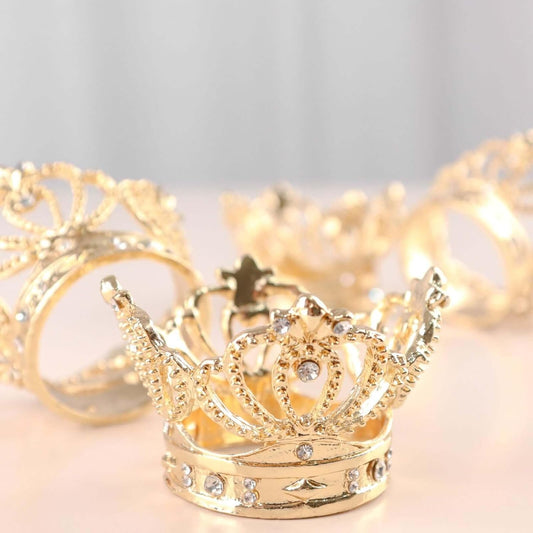 Efavormart 4 Pack | Metallic Gold Crown Rhinestone Napkin Rings, Royal Bling Napkin Holders