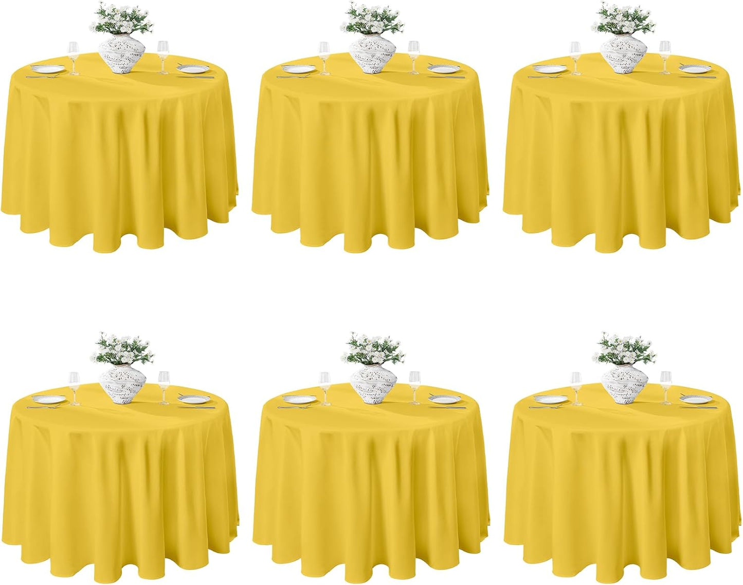 VidaFete Tablecloth 6 Pack 120inch Round Table Cloth Polyester, Stain Wrinkle Resistant Polyester Dining Table Cover for Kitchen Dinning Party Wedding Round Tabletop Buffet Decoration(Yellow)