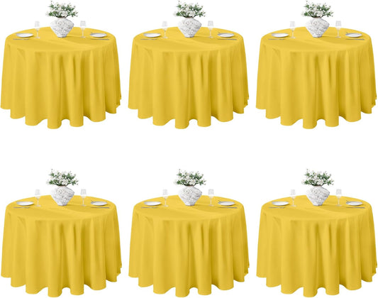 VidaFete Tablecloth 6 Pack 120inch Round Table Cloth Polyester, Stain Wrinkle Resistant Polyester Dining Table Cover for Kitchen Dinning Party Wedding Round Tabletop Buffet Decoration(Yellow)