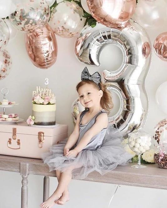 Numbers Balloon 3, 40 Inch Large Silver Balloon for Three Year Old Birthday Decor, 3 13 30 31 Birthday Party Decorations for Wedding Supplies